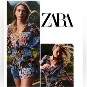 NWT ZARA Multicolor Patchwork‎ Print Flowy Floral Romper Size: M.